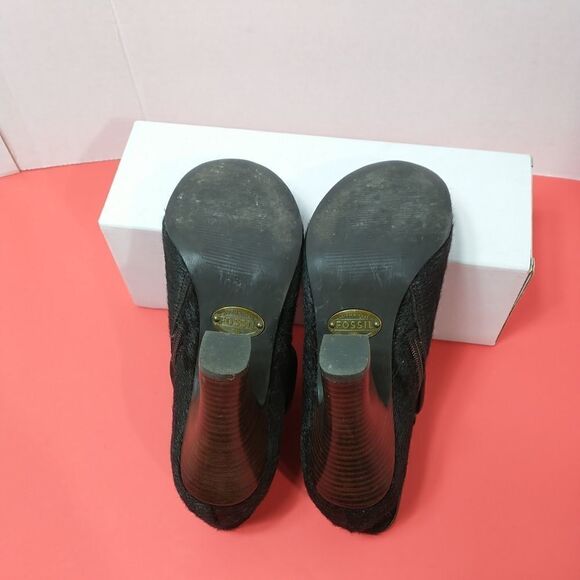 Fossil Ladies Sz 6 Brown Calf Hair Zipper Blocked Heel Booties - Picture 8 of 10